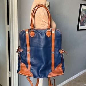 Stylish Blue and Brown Leather tote/backpack